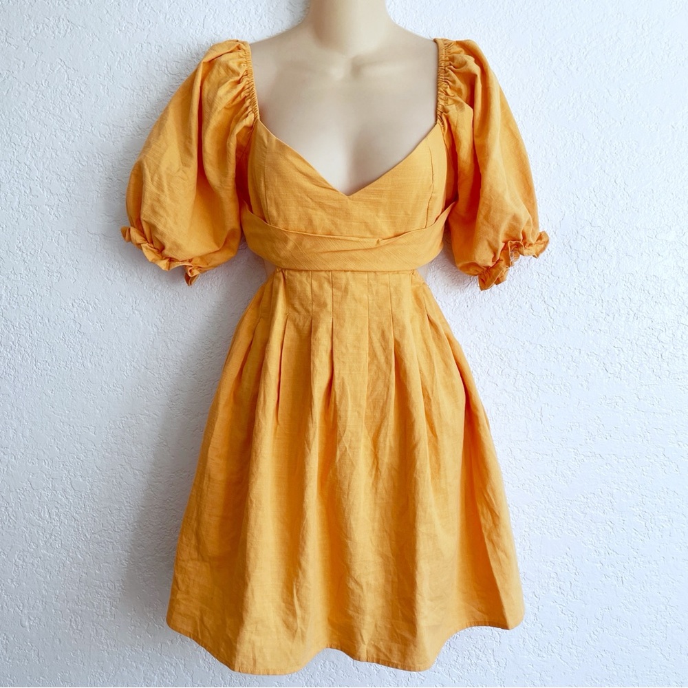 Fairy Boho Mable Aliyah Orange Cut Out Puff-Sleeve Cotton Dress MEDIUM Festival